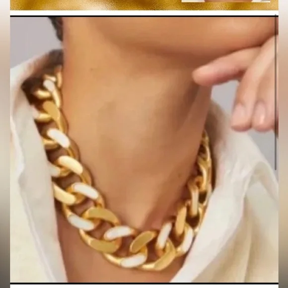 NWOT Tory Burch Authentic Roxanne Inlay Chunky Bold Statement Gold Necklace